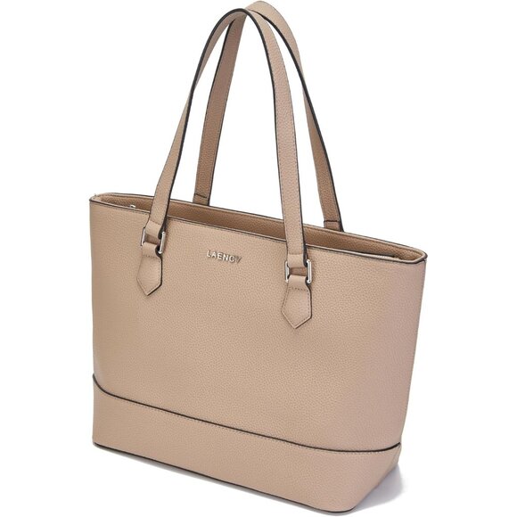 Taupe Women's Large Capacity Faux Leather Tote Bag with Zipper Closure & Matchin - Picture 2 of 9